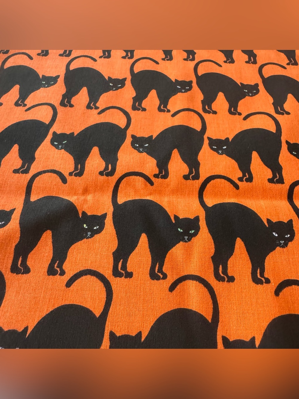 Vintage Halloween Black Cat Orange Cotton Fabric 46” x 45” Quilt Craft Sewing